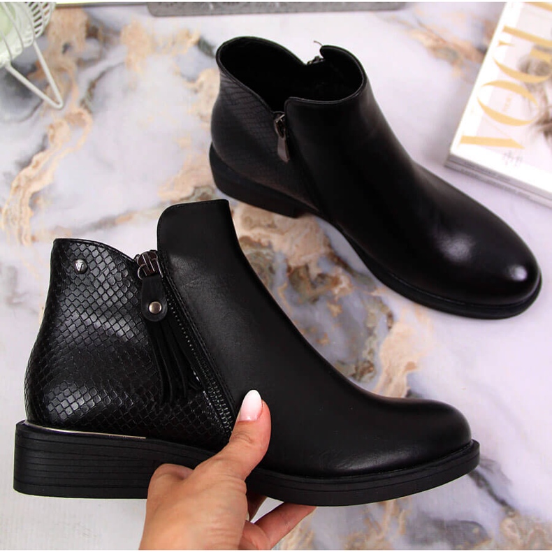 Cizme dama Jodhpur cizme piele de sarpe neagra Vinceza negru 1