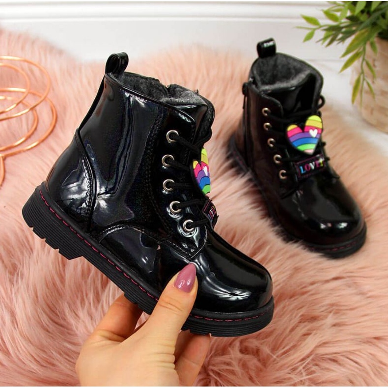 Ghete negre pentru fete izolate Jr EVE318A alb negru 1