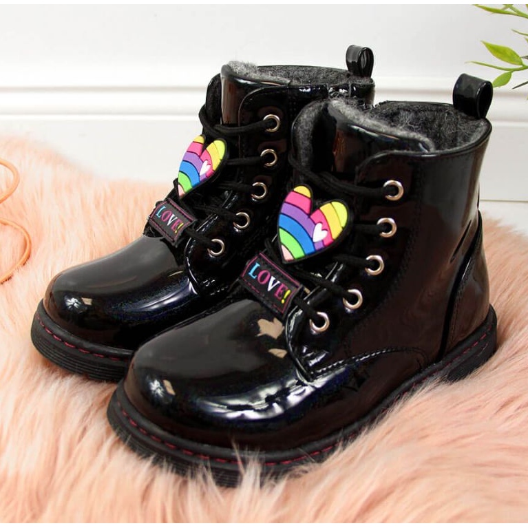 Ghete negre pentru fete izolate Jr EVE318A alb negru 2