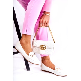 Mocasini De Dama Piele Cu Decorat, Alb 2