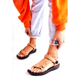 PM1 Sandale sport din piele intoarsa pentru dama, bej inchis Harris 2