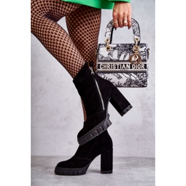 Cizme din piele intoarsa la moda pe toc inalt Laura Messi 2509 negru 1