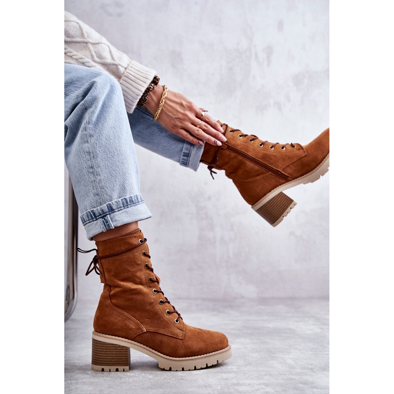 Cizme Călduțe De Damă Pe Toc Înalt Camel Julieta maro 1