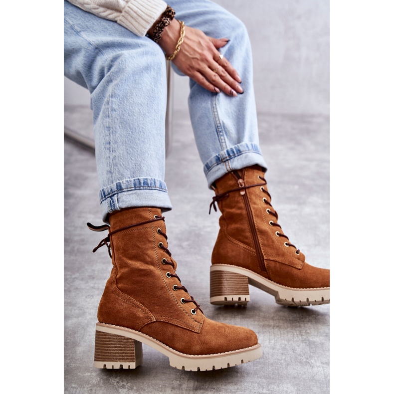 Cizme Călduțe De Damă Pe Toc Înalt Camel Julieta maro 2