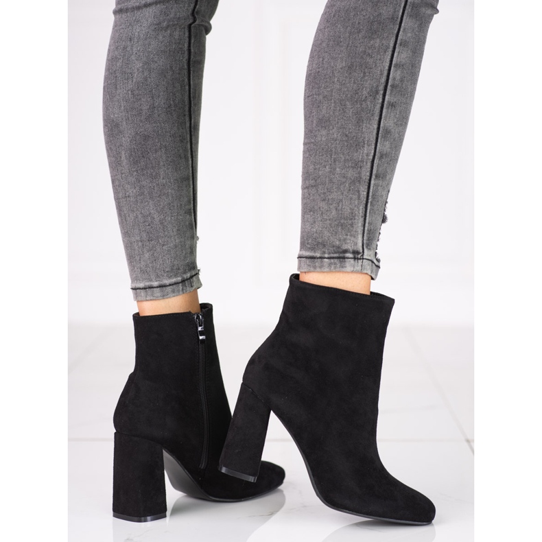 Cizme negre de dama pe postul Shelovet din piele intoarsa ecologica negru 1