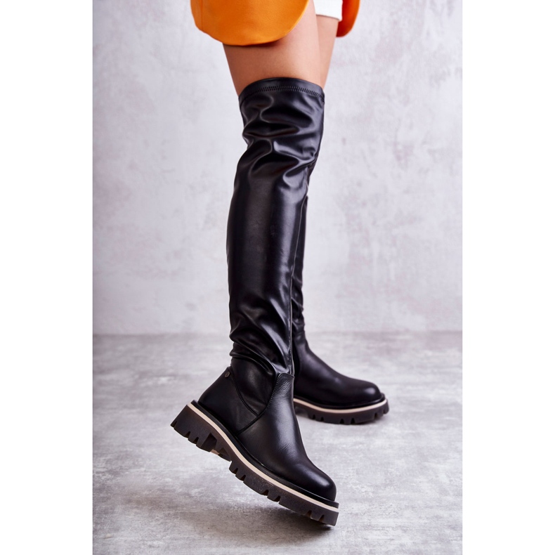 Cizme din piele peste genunchi GOE KK2N4024 Negru 1