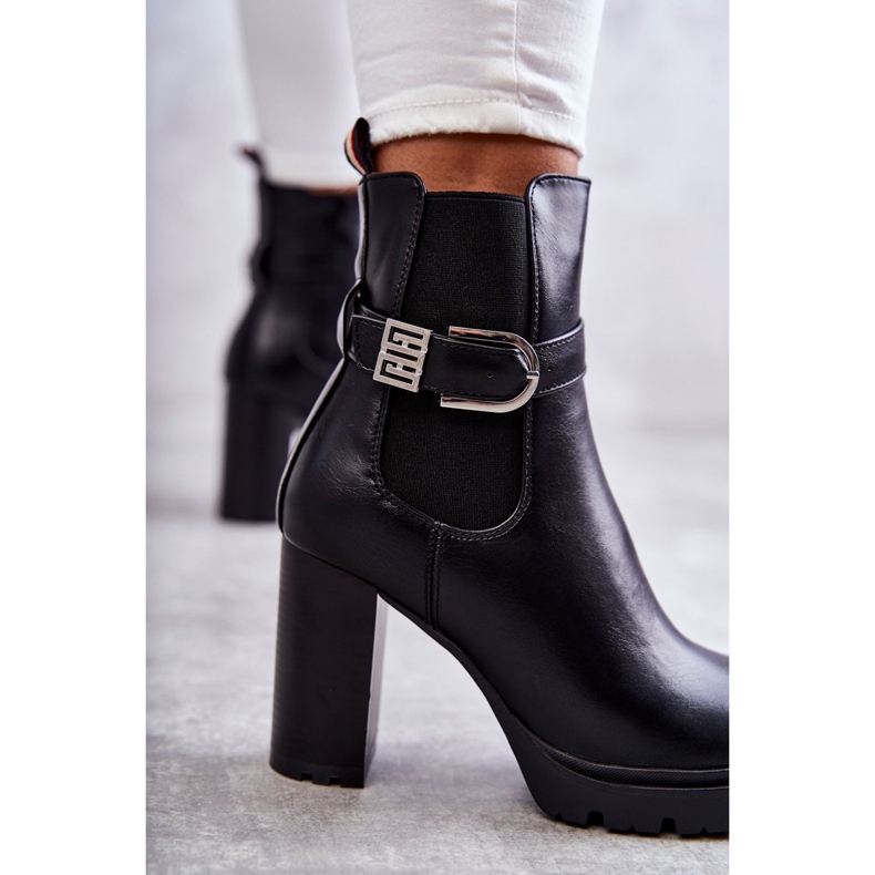 FE1 Cizme negre Maresol din piele pe stâlp cu curea decorativă negru 2