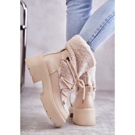 FS1 Cizme De Zapada De Dama Cu Piele De Oaie Bej Sanna maro 2