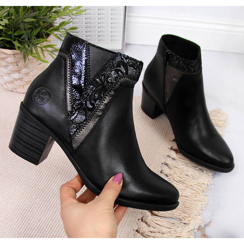 Cizme de damă din piele pe post negru Rieker Y2063-00 1