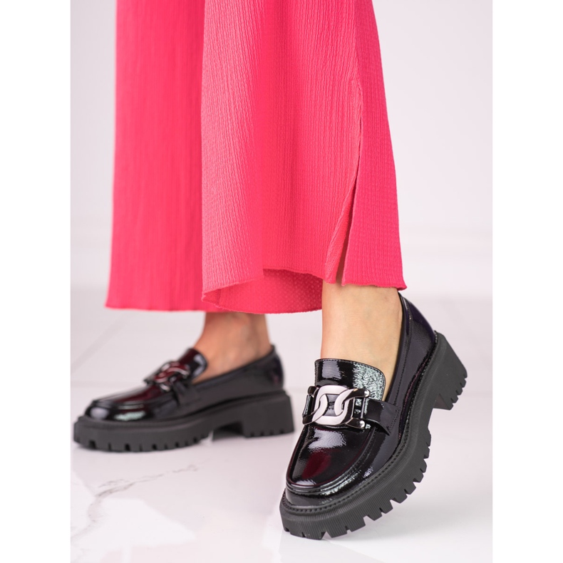 Mocasini de dama Black Shelovet din piele lacuita negru 1