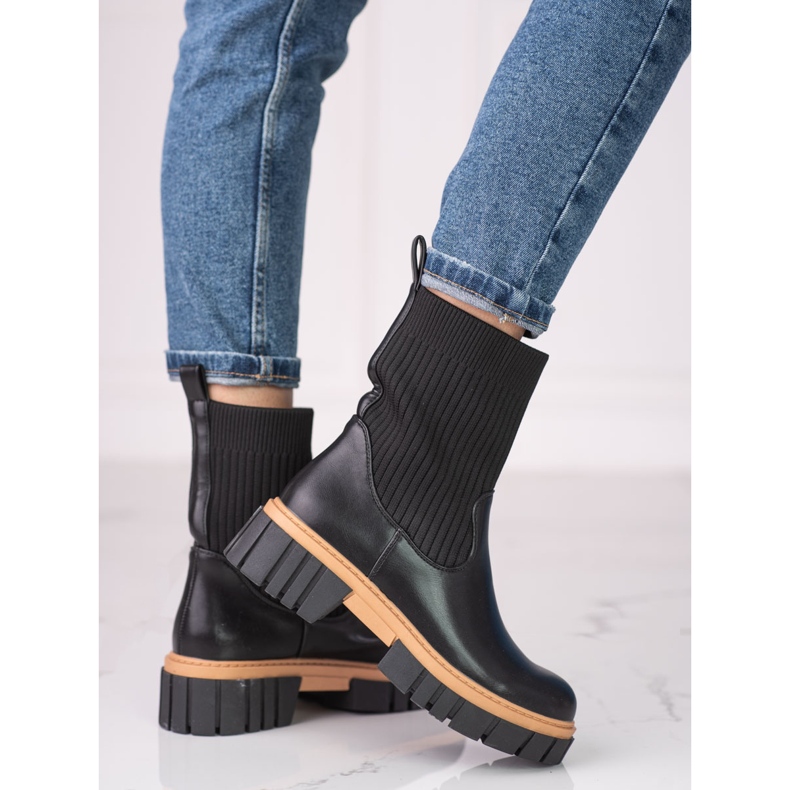Cizme de dama Shelovet neagra cu partea superioara flexibila negru 1 Cizme de dama Shelovet neagra cu partea superioara flexibila negru 1