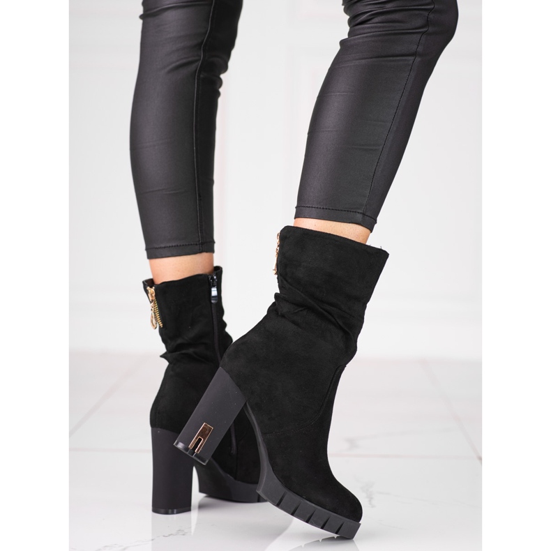 Cizme de damă Shelovet din piele intoarsa pe un stâlp înalt negru 1