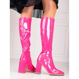 Cizme de dama pe post Shelovet din piele ecologica lacuita, roz 1
