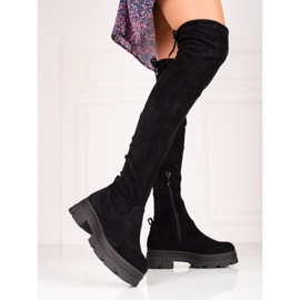 Cizme de damă Shelovet până la coapsă pe o platformă neagră negru 1