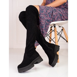 Cizme de damă Shelovet până la coapsă pe o platformă neagră negru 2