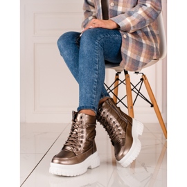 Cizme de zăpadă maro pentru damă cu șireturi Shelovet 2