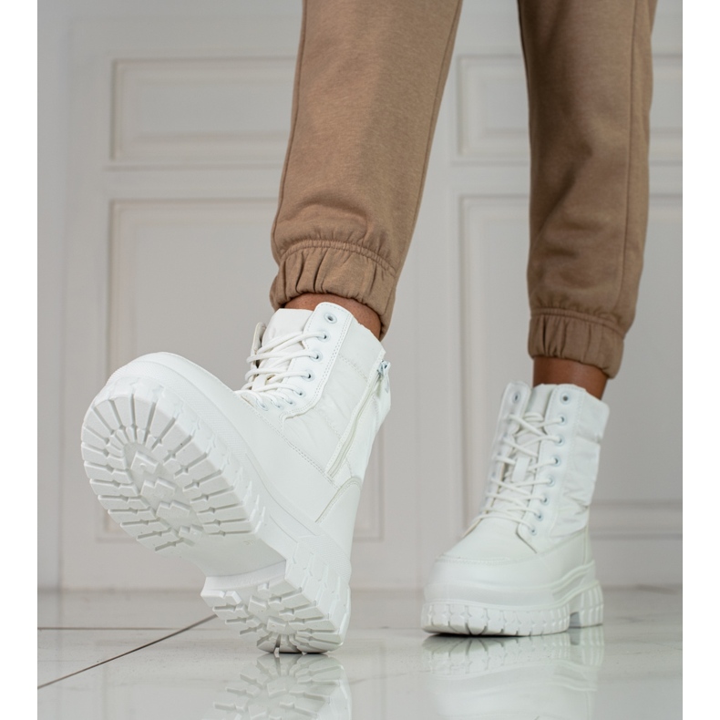 Cizme de zăpadă albe de damă cu șireturi Shelovet 1