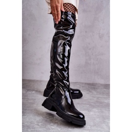 GOE Brevet KK2N4023 Cizme negre peste genunchi, cu toc plat negru 1