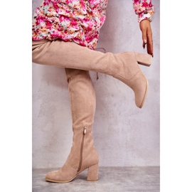 FE1 Cizme înalte clasice Clarissa bej din piele intoarsa maro 2