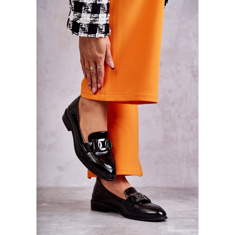 Vinceza Pantofi lăcuiți la modă Loafers Black Trine negru 2