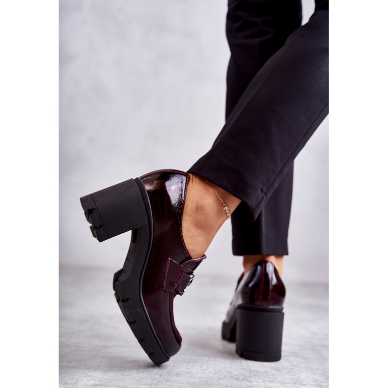 PL5 Pantofi eleganti pe pilon cu decor argintiu, Harmell visiniu roșu 2