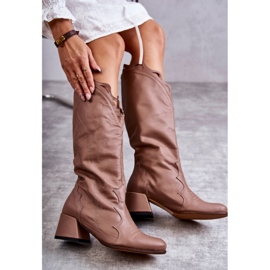 PA2 Cizme din piele pana la genunchi Andreia bej inchis maro 1