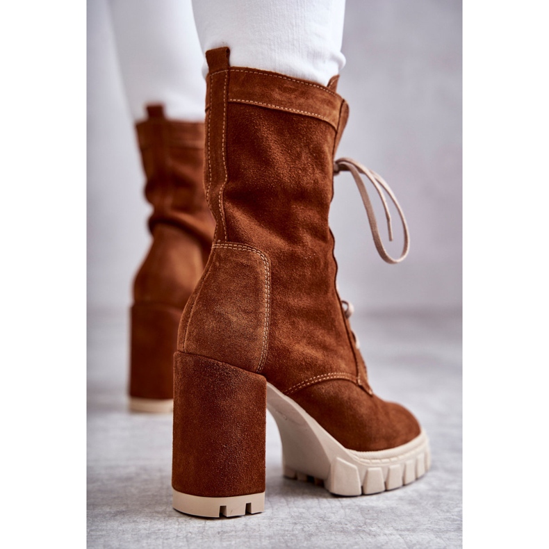 Cizme de piele intoarsa de dama pe platforma maro Edna 2