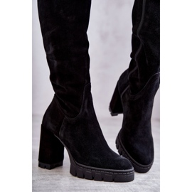 PA2 Cizme la modă din piele intoarsa neagra cu coapsa Estrela negru 2