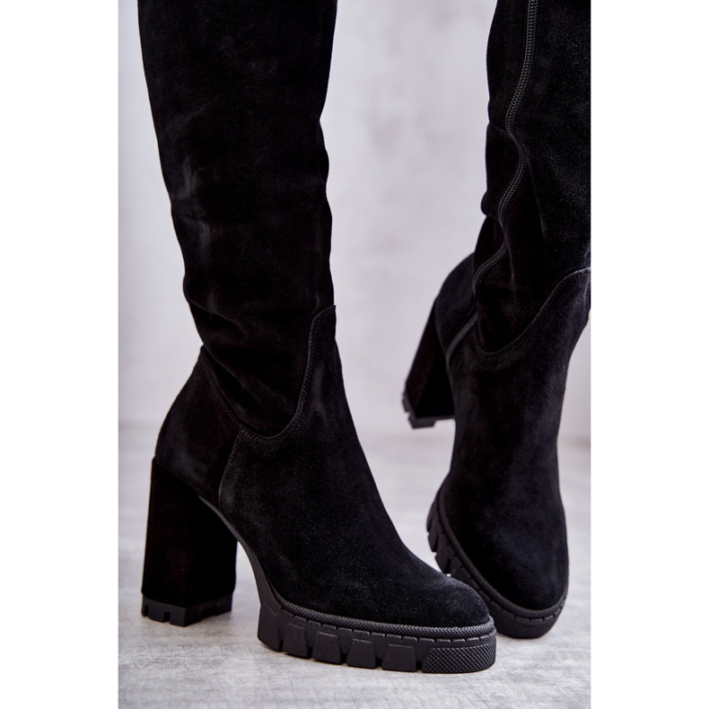 PA2 Cizme la modă din piele intoarsa neagra cu coapsa Estrela negru 2