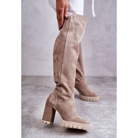 PA2 Cizme înalte de damă din piele intoarsa Georgette bej 1