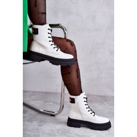 S.Barski Cizme de damă lăcuite cu șireturi Workers White Conny alb 1