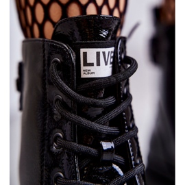 S.Barski Cizme lăcuite de damă cu șireturi Workers Black Conny negru 2