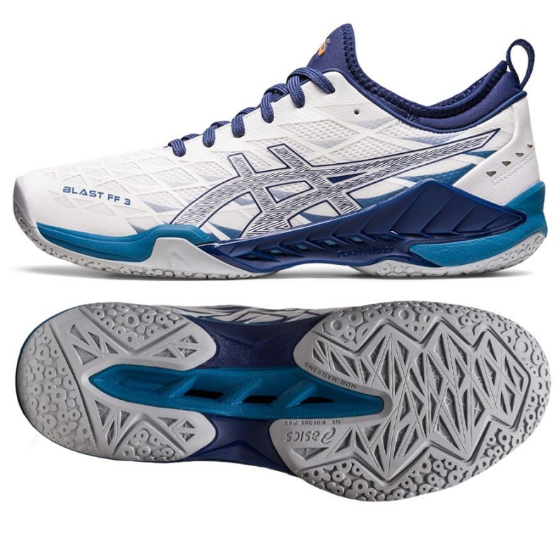 Pantof de handbal Asics Blast Ff 3 M 1071A076 100 alb albastru marin 1