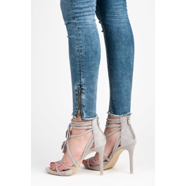 Vices Sandale boho din piele intoarsa pe toc inalt gri 2