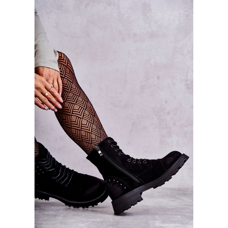 Cizme Palmira Neagră De Căprioară Cu Știfturi negru 2