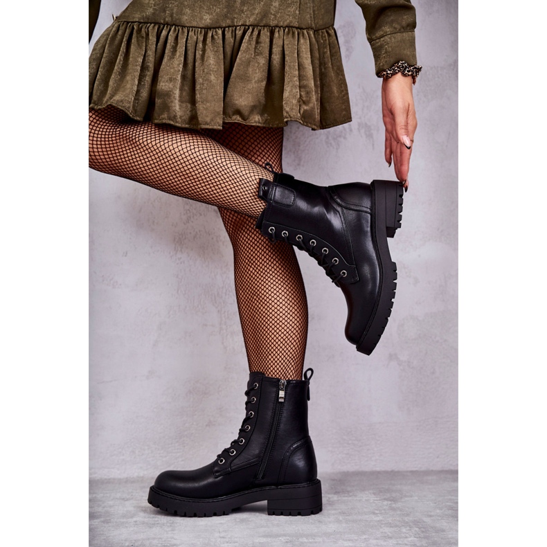 PJ1 Cizme negre Ritta din piele caldă cu șireturi negru 1