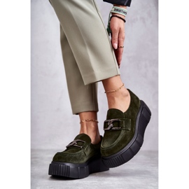 Pantofi de piele intoarsa la moda pe platforma Khaki Marsol verde 3
