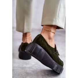 Pantofi de piele intoarsa la moda pe platforma Khaki Marsol verde 5