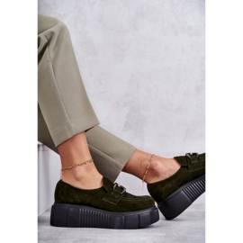 Pantofi de piele intoarsa la moda pe platforma Khaki Marsol verde 9