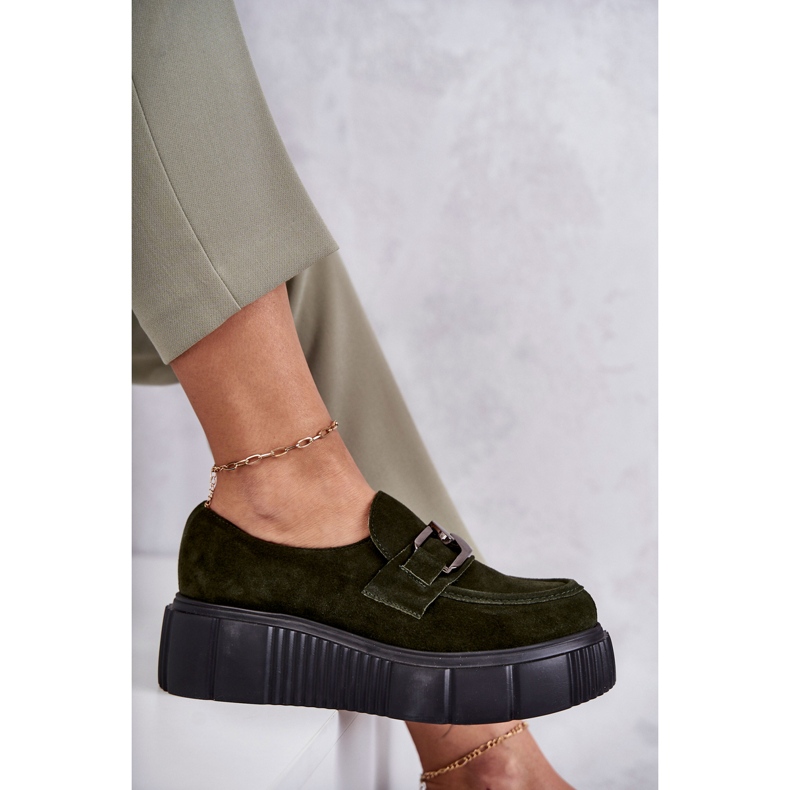 Pantofi de piele intoarsa la moda pe platforma Khaki Marsol verde 1