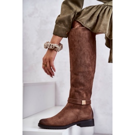 Vinceza Cizme de damă din piele intoarsa cu toc plat bej Henrike maro 1