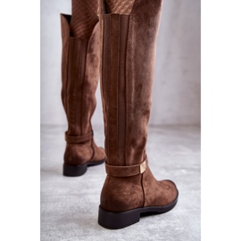 Vinceza Cizme de damă din piele intoarsa cu toc plat bej Henrike maro 2