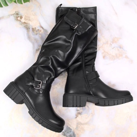 Jezzi Cizme negre de dama cu catarama reglabila Vinceza negru 1