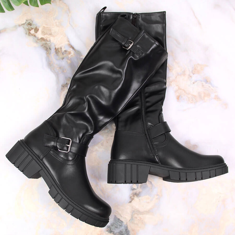 Jezzi Cizme negre de dama cu catarama reglabila Vinceza negru 1