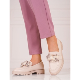 Mocasini de dama Shelovet din piele intoarsa cu cristale bej 1 Mocasini de dama Shelovet din piele intoarsa cu cristale bej 1