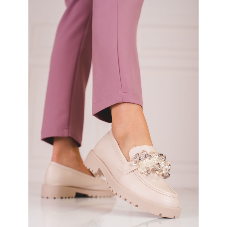 Mocasini de dama Shelovet din piele intoarsa cu cristale bej 2 Mocasini de dama Shelovet din piele intoarsa cu cristale bej 2