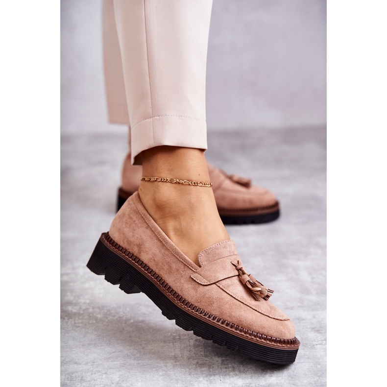 Vinceza Pantofi de damă din piele intoarsa pe o platforma bej Unni 1