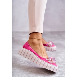 PA2 Balerini din piele intoarsa pe platforma cu ornament ladette fucsia roz 1
