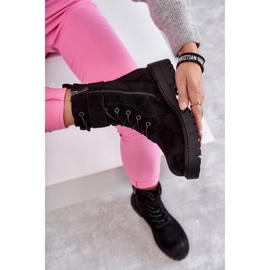Cizme de damă din piele intoarsa cu siret, cu toc plat, Firmina neagra negru 1