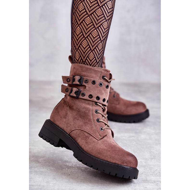 Cizme de damă din piele intoarsa, maro deschis, argintiu 1